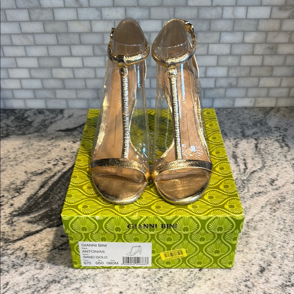 Gianni Bini Sand Gold T-Strap Heels